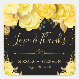 Waterverf Geel en Goud Glam Bloemen Bruiloft Vierkante Sticker