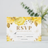 Waterverf Geel en Goud Rozen bruiloft RSVP Kaartje (Staand voorkant)