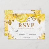 Waterverf Geel en Goud Rozen bruiloft RSVP Kaartje (Voorkant / Achterkant)