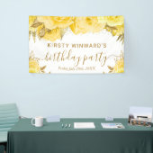 Waterverf Geel en Goud Rozen Verjaardag Spandoek (Beurs)