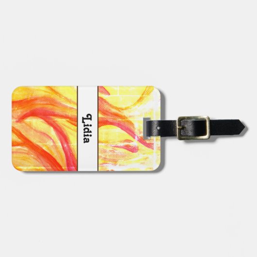 Waterverf Geel en Rode Naam Bagagelabel (Voorkant horizontaal)