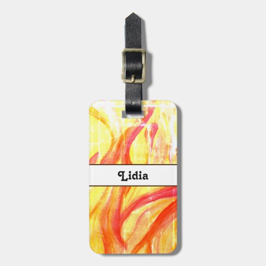 Waterverf Geel en Rode Naam Bagagelabel (Voorkant verticaal)