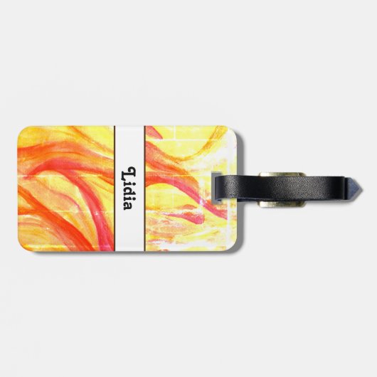 Waterverf Geel en Rode Naam Bagagelabel (Achterkant horizontaal)