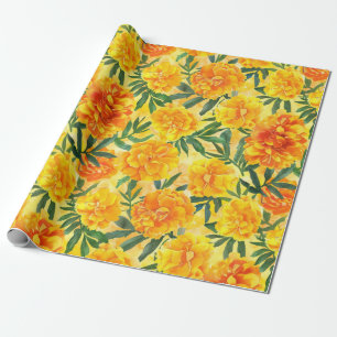 Waterverf geel en Sinaasappel goudsbloem type bloe Cadeaupapier