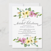 Waterverf Geel en Violet Floral Bridal Luncheon Kaart (Voorkant)