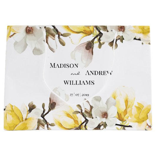 Waterverf Geel en White Magnolia Blossom Groot Cadeauzakje (Voorkant)