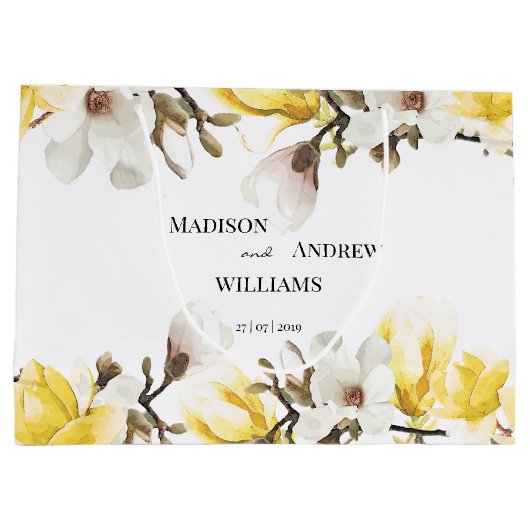 Waterverf Geel en White Magnolia Blossom Groot Cadeauzakje (Achterkant)