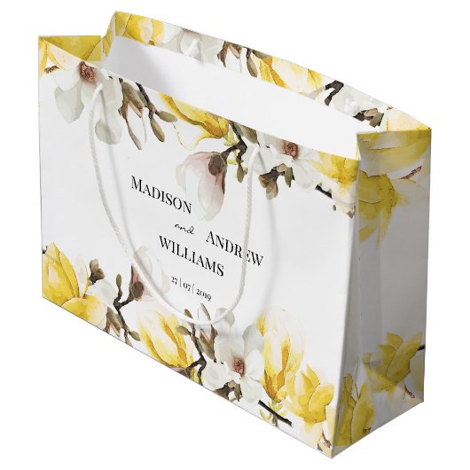 Waterverf Geel en White Magnolia Blossom Groot Cadeauzakje (Achterkant Gekanteld)