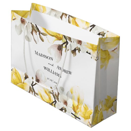 Waterverf Geel en White Magnolia Blossom Groot Cadeauzakje (Voorkant Gekanteld)