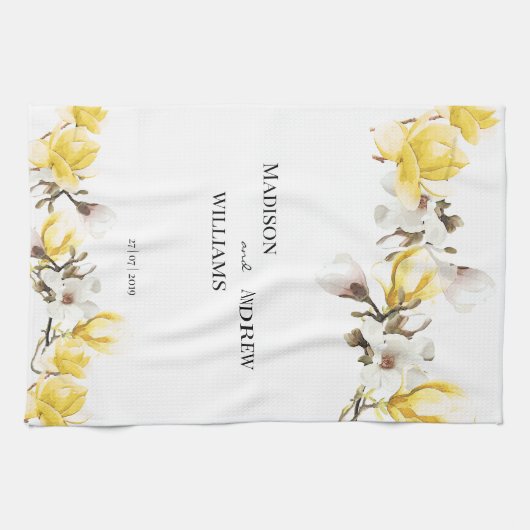 Waterverf Geel en White Magnolia Blossom Theedoek (Horizontaal)
