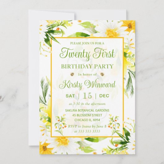 Waterverf Geel en Witte Dagen 21ste verjaardag Kaart (Voorkant)
