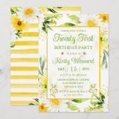 Waterverf Geel en Witte Dagen 21ste verjaardag Kaart (Voorkant / Achterkant)