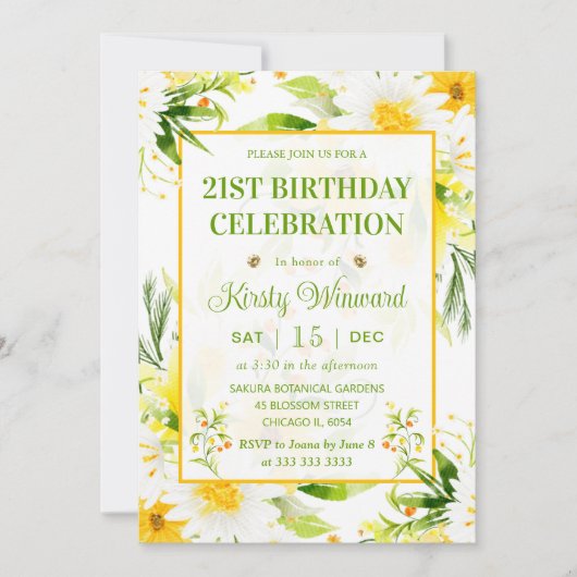 Waterverf Geel en Witte Daisies Verjaardag Kaart (Voorkant)