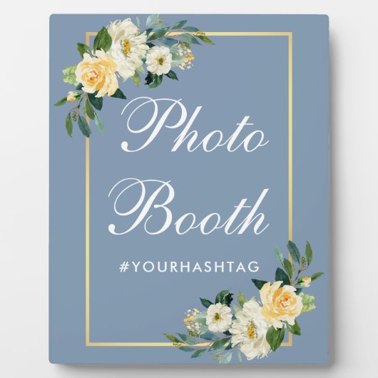 Waterverf Geel Floral Dusty Blue Photo Booth Fotoplaat (Voorkant)