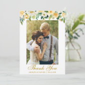 Waterverf Geel Floral Foto Gold Bedankkaart (Staand voorkant)
