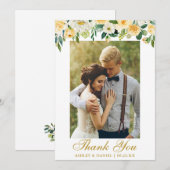 Waterverf Geel Floral Foto Gold Bedankkaart (Voorkant / Achterkant)