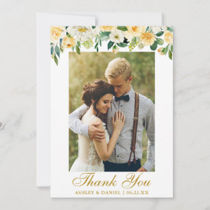 Waterverf Geel Floral Foto Gold Bedankkaart