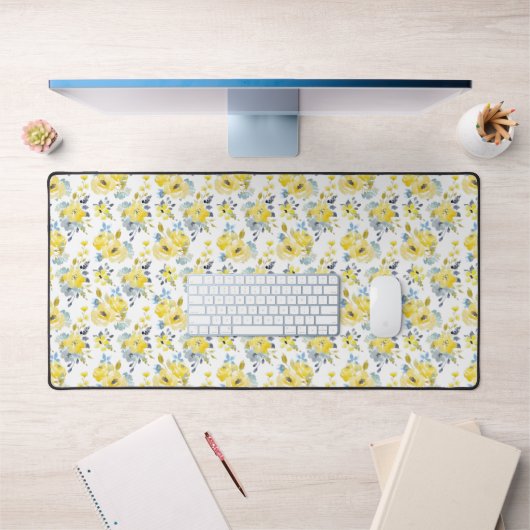 Waterverf Geel Floral Patroon Bureaumat (Kantoor 1)
