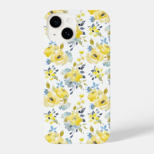 Waterverf Geel Floral Patroon iPhone Hoesje (Achterkant)