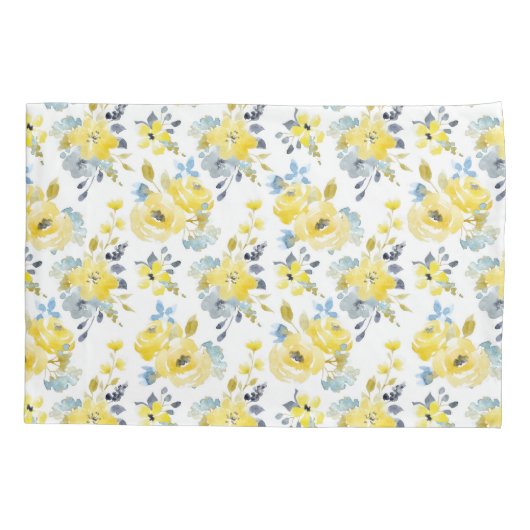 Waterverf Geel Floral Patroon Kussensloop (Achterkant)