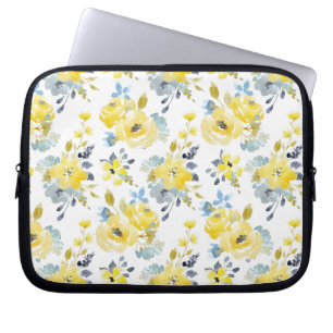 Waterverf Geel Floral Patroon Laptop Sleeve