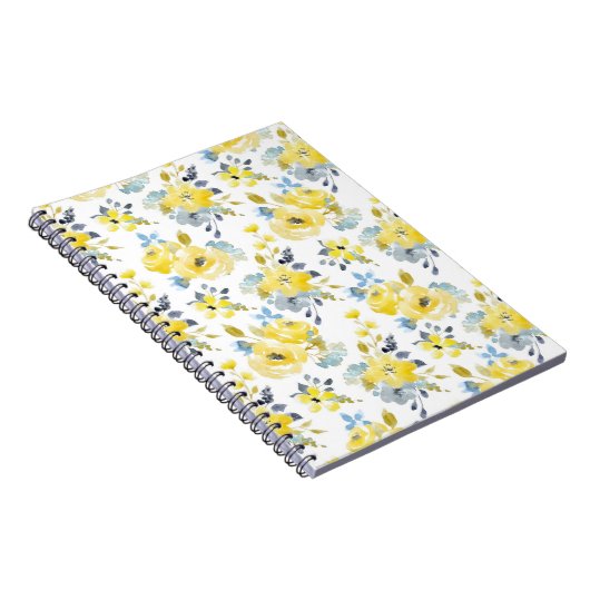 Waterverf Geel Floral Patroon Notitieboek (Rechterzijde)