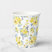 Waterverf Geel Floral Patroon Papieren Bekers (Achterkant)