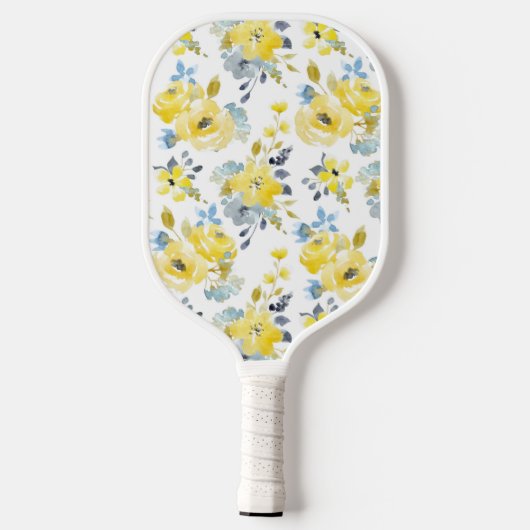 Waterverf Geel Floral Patroon Pickleball Paddle (Achterkant)