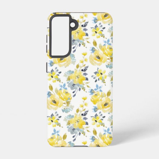 Waterverf Geel Floral Patroon Samsung Galaxy Hoesje (Achterkant)