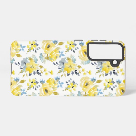 Waterverf Geel Floral Patroon Samsung Galaxy Hoesje (Achterkant horizontaal)