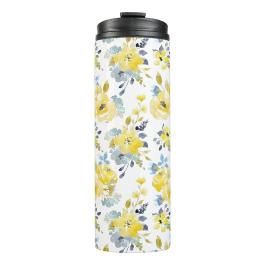 Waterverf Geel Floral Patroon Thermosbeker (Voorkant)