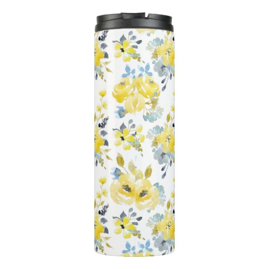 Waterverf Geel Floral Patroon Thermosbeker (Achterkant)