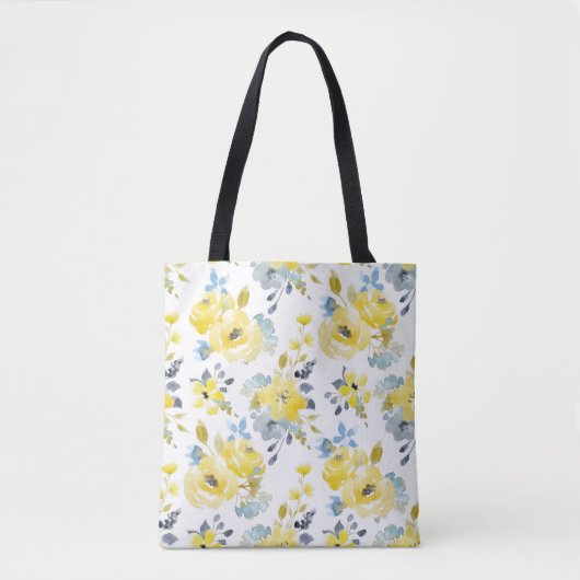 Waterverf Geel Floral Patroon Tote Bag (Voorkant)