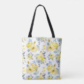 Waterverf Geel Floral Patroon Tote Bag (Achterkant)