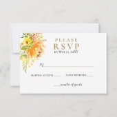 Waterverf Geel goud Floral Rustic Wedding RSVP Kaartje (Voorkant)