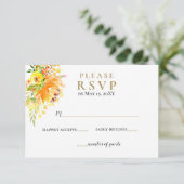 Waterverf Geel goud Floral Rustic Wedding RSVP Kaartje (Staand voorkant)