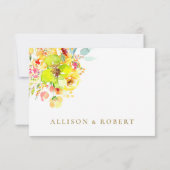 Waterverf Geel goud Floral Rustic Wedding RSVP Kaartje (Achterkant)