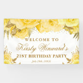 Waterverf Geel Goud Rozen Verjaardag Welkom Spandoek (Horizontaal)