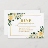 Waterverf Geel Goud Wit Bloemen Bruiloft RSVP (Voorkant / Achterkant)