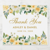 Waterverf Geel Goud Wit Bloemen Bruiloft Sparkling Wijnetiket (Enkel label)