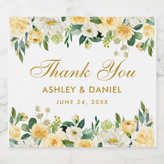 Waterverf Geel Goud Wit Bloemen Bruiloft Sparkling Wijnetiket (Enkel label)