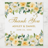 Waterverf Geel Goud Wit Bloemen Bruiloft Wijn Etiket (Enkel label)