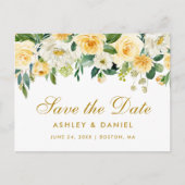 Waterverf Geel Goud Wit Bloemen Save the Date Aankondigingskaart (Voorkant)