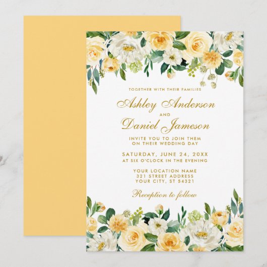 Waterverf Geel Goud Wit Elegant Weddenschap Kaart (Voorkant / Achterkant)