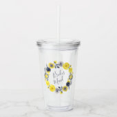 Waterverf Geel Grijs Bloemen Krans Bruiloft Acryl Drinkbeker (Voorkant)