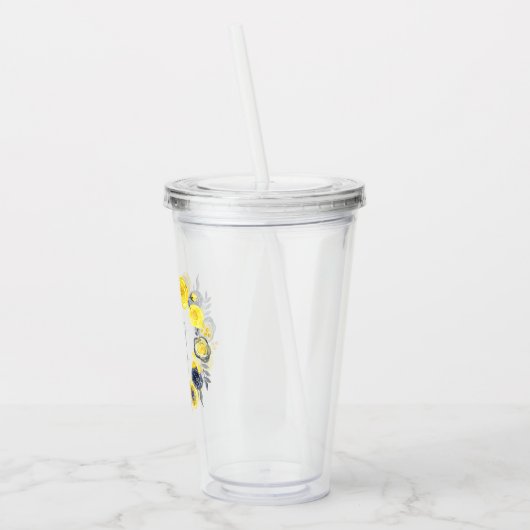 Waterverf Geel Grijs Bloemen Krans Bruiloft Acryl Drinkbeker (Links)
