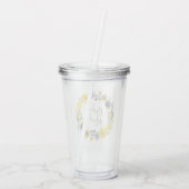 Waterverf Geel Grijs Bloemen Krans Bruiloft Acryl Drinkbeker (Achterkant)