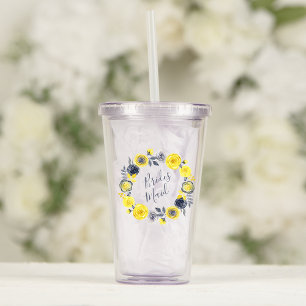 Waterverf Geel Grijs Bloemenkrans Bruiloft Acryl Drinkbeker