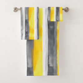 Waterverf Geel Grijs Wit Gestreept Bad Handdoek