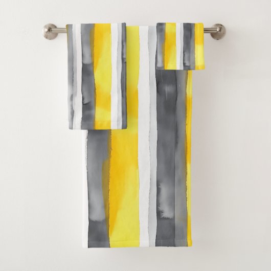 Waterverf Geel Grijs Wit Gestreept Bad Handdoek (Insitu)